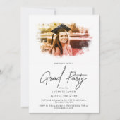 Elegantes Foto Overlay Script Grad Party Einladung (Vorderseite)