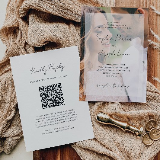 Elegantes Foto-Overlay und UAWG QR-Code-Hochzeit Einladung