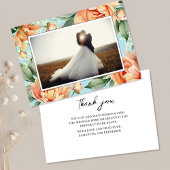 Elegantes Foto Peach Floral Blue Wedding Dankeskarte