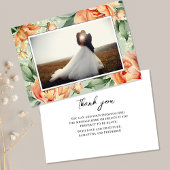 Elegantes Foto Peach Floral Wedding Dankeskarte