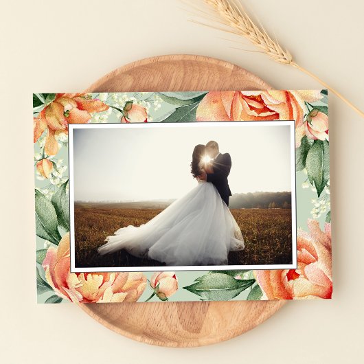 Elegantes Foto Peach Floral Wedding Dankeskarte