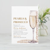 Elegantes Foto Perlen und Prosecco Brautparty Einladung (Stehend Vorderseite)