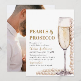 Elegantes Foto Perlen und Prosecco Brautparty Einladung