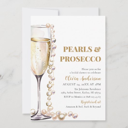 Elegantes Foto Perlen und Prosecco Brautparty Einladung (Vorderseite)