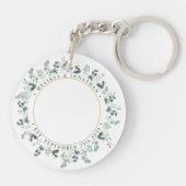 Elegantes Foto Personalisiert Eukalyptus Wedding Schlüsselanhänger (Rückseite)