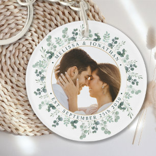Elegantes Foto Personalisiert Eukalyptus Wedding Schlüsselanhänger