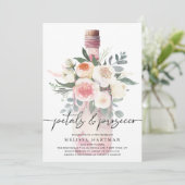 Elegantes Foto Petals & Prosecco Brautparty Einladung (Stehend Vorderseite)