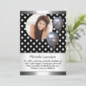 Elegantes Foto Polka Dot Silver Ballon 21. Einladung (Stehend Vorderseite)
