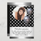 Elegantes Foto Polka Dot Silver Ballon 21. Einladung (Vorne/Hinten)