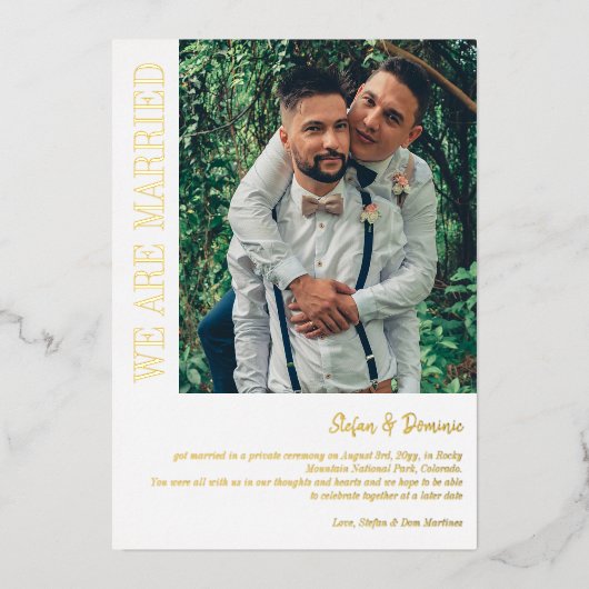 Elegantes Foto Private Zeremonie Folieneinladung (Vorderseite)