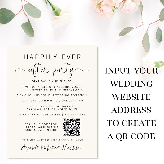 Elegantes Foto QR Code Cream Wedding Reception