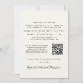 Elegantes Foto QR Code Cream Wedding Reception Einladung (Rückseite)