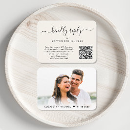 Elegantes Foto QR Code Cream Wedding RSVP Begleitkarte