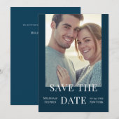 Elegantes Foto QR Code Dunkelblaue Hochzeit Save The Date (Vorne/Hinten)