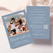 Elegantes Foto QR Code Dusty Blue Wedding Receptio Einladung