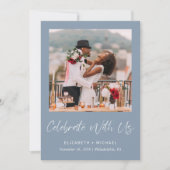 Elegantes Foto QR Code Dusty Blue Wedding Receptio Einladung (Vorderseite)