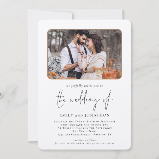 Elegantes Foto QR Code Hochzeit Einladung (Vorderseite)