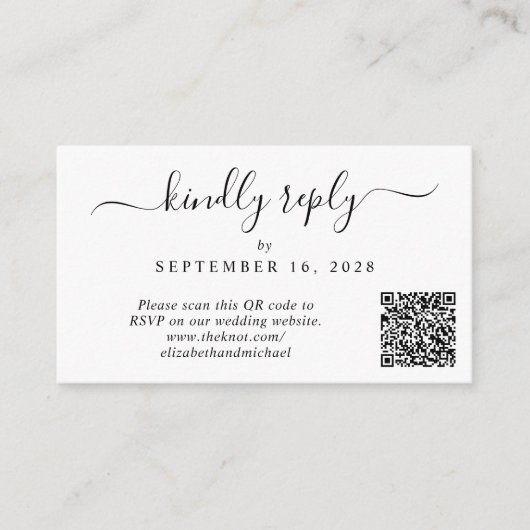 Elegantes Foto QR Code Hochzeit RSVP Begleitkarte (Vorderseite)