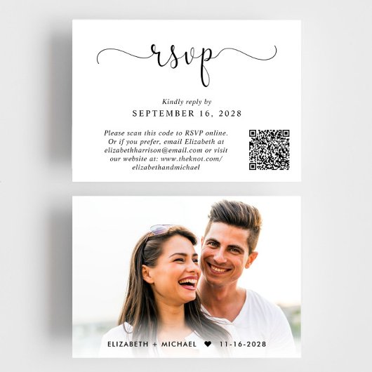 Elegantes Foto QR Code Hochzeit RSVP Karte