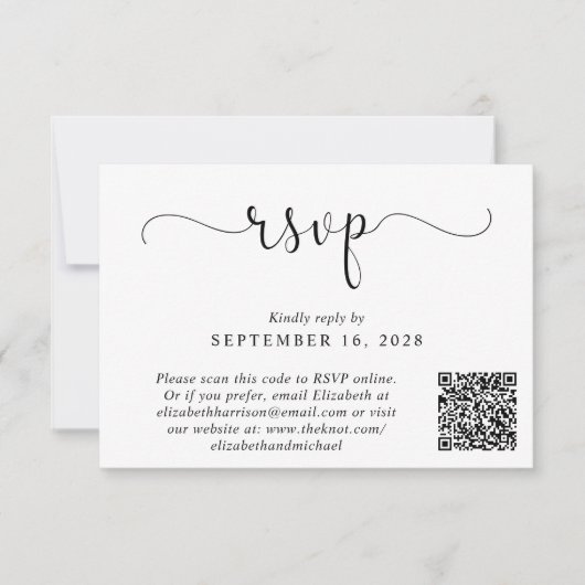 Elegantes Foto QR Code Hochzeit RSVP Karte (Vorderseite)