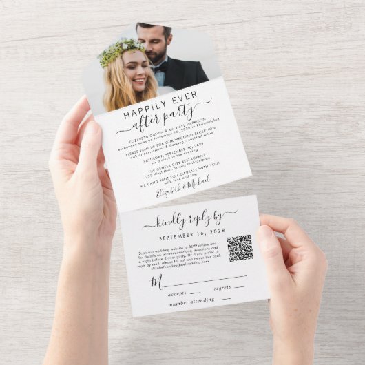 Elegantes Foto QR Code Hochzeitsempfang All In One Einladung (Abreißtisch)