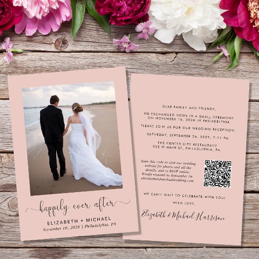 Elegantes Foto QR Code Hochzeitsempfang Einladung