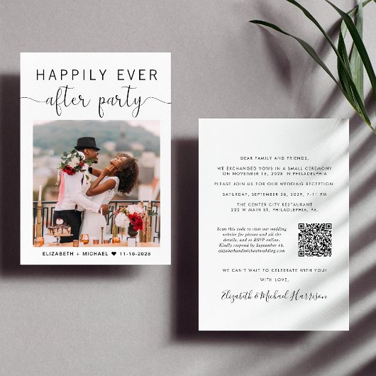 Elegantes Foto QR Code Hochzeitsempfang Einladung