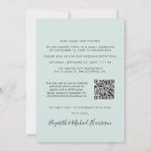 Elegantes Foto QR Code Mint Hochzeitsempfang Einladung (Rückseite)