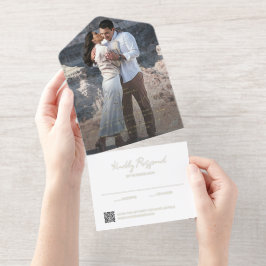 Elegantes Foto QR Code Moderne Hochzeit All-in-One-Einladung
