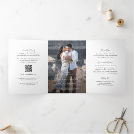 Elegantes Foto QR Code Moderne Hochzeit Dreifach Gefaltete Einladung