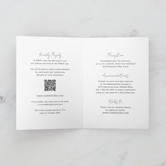 Elegantes Foto QR Code Moderne Hochzeit Einladung (Innenseite)