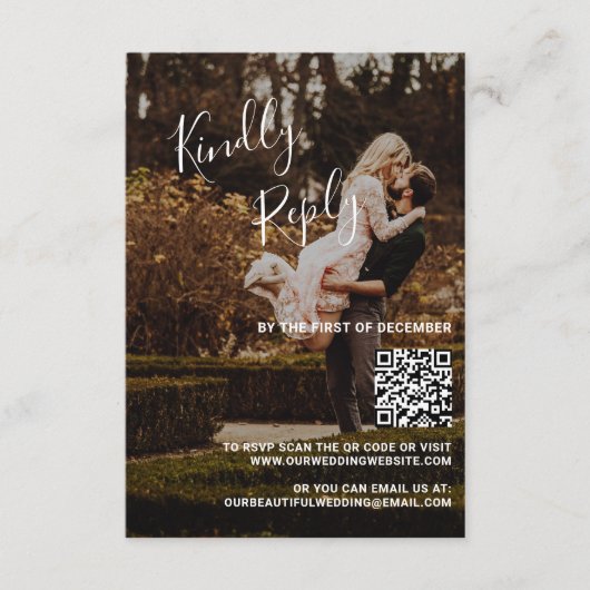 Elegantes Foto QR Code Moderne Hochzeit RSVP Karte (Vorderseite)
