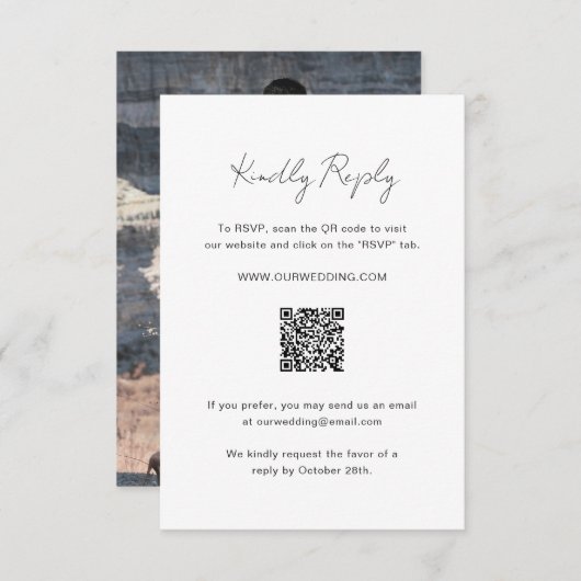Elegantes Foto QR Code Moderne Hochzeit RSVP Karte (Vorne/Hinten)