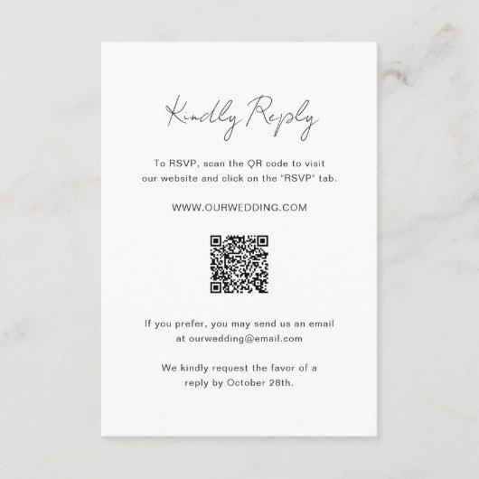 Elegantes Foto QR Code Moderne Hochzeit RSVP Karte (Vorderseite)