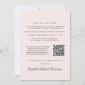 Elegantes Foto QR Code Rosa Hochzeitsempfang Einladung (Rückseite)
