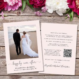 Elegantes Foto QR Code Rosa Hochzeitsempfang Einladung