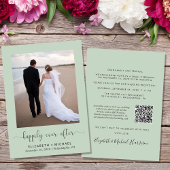 Elegantes Foto QR Code Sage Wedding Reception Einladung