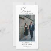 Elegantes Foto-QR-Code-Script Hochzeit Tall White Save The Date (Vorderseite)