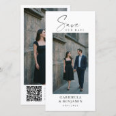 Elegantes Foto-QR-Code-Script Hochzeit Tall White Save The Date (Vorne/Hinten)