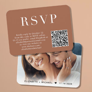 Elegantes Foto QR Code Terracotta Wedding RSVP Begleitkarte