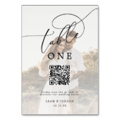 Elegantes Foto QR Code Wedding Menu Tischnummer (Vorderseite)