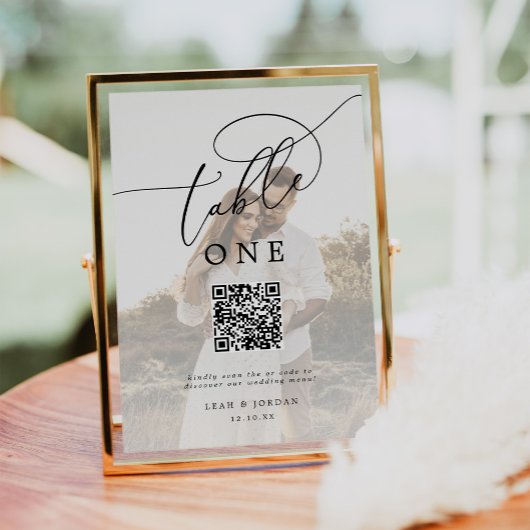Elegantes Foto QR Code Wedding Menu Tischnummer