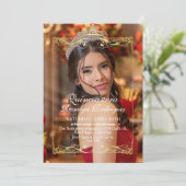 Elegantes Foto Quinceañera Gold Einladung (Stehend Vorderseite)