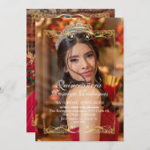 Elegantes Foto Quinceañera Gold Einladung (Vorne/Hinten)