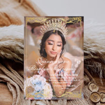 Elegantes Foto Quinceanera Gold Einladung