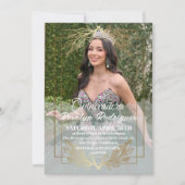 Elegantes Foto Quinceanera Gold White Tiara Einladung (Vorderseite)