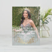 Elegantes Foto Quinceanera Gold White Tiara Einladung (Stehend Vorderseite)