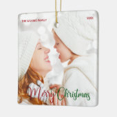 Elegantes Foto Red Green Script Weihnachten Keramikornament (Links)