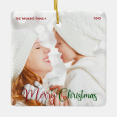 Elegantes Foto Red Green Script Weihnachten Keramikornament (Vorderseite)