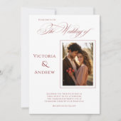 Elegantes Foto Red Modern Wedding Einladung (Vorderseite)